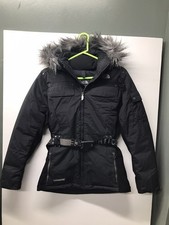 The North Face Steep Tech Women  s Ski Jacket M Belted 550 Down Black With Strips