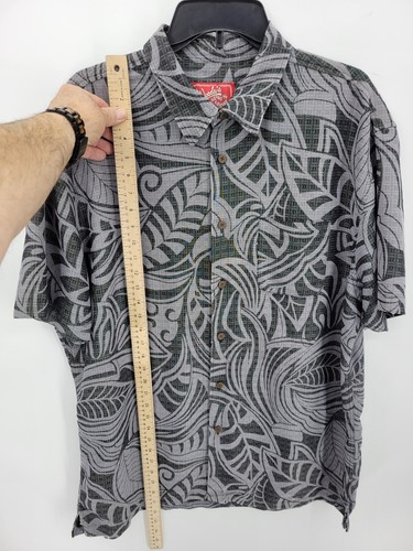 Woodys Retro Lounge Hawaiian Shirt Mens XXL Black Gray Leaves Short Sleeve - Picture 5 of 9