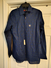 J. Ferrar Stretch Slim Fit Button Shirt Blue Green Medium 15-15 1/2  34-35 