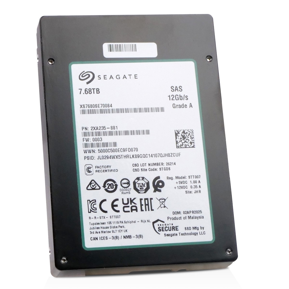 Seagate Nytro 3332 7.68TB XS7680SE70084 SAS 12Gb/s 3D eTLC 1 DWPD