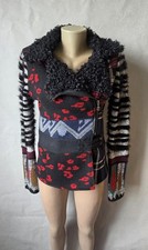 Desigual Women's Patchwork Cardigan Jacket Size M Faux Fur Collar Zip