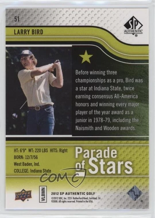 2012 SP Authentic Parade of Stars Larry Bird #51 HOF - Image 2 of 2