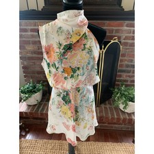 Petal + Pup Anabelle Satin Halter Neck Mini Dress White Floral Size M NWT