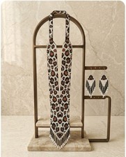 Handmade Seed Bead Fringe Necklace Set  Boho Geometric Jewelry Matching Earrings