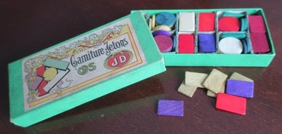Boite GARNITURE JETONS EN OS ET BOIS marque JD - jeu ancien - Photo 1/2