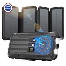 Portable Charger 20000mAh Solar Power Bank Wireless Charging Waterproof Built-in