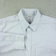 Brooks Brothers Shirt Mens 16.5 34/35 Blue Check Regent Non Iron Dress Cotton