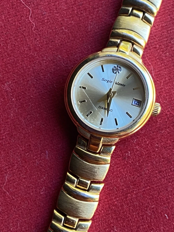 Женские винтажные золотые часы SERGIO VALENTE с подлинным бриллиантом - Изображение 2 из 4