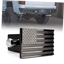 Aluminum Trailer Hitch Cover, Heavy Duty 2" Inch Tow Rear Receivers Black Flag