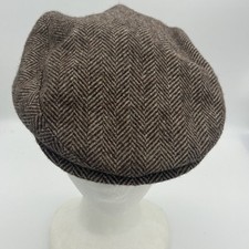 United Hatters Cap  Millinery Brown Tweed Herringbone Newsboy Cap 7 7 1/2 Med