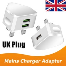 USB Mains 3Pin Plug Adapter 1/2 USB Ports Wall Charger For Phones Tablets UK