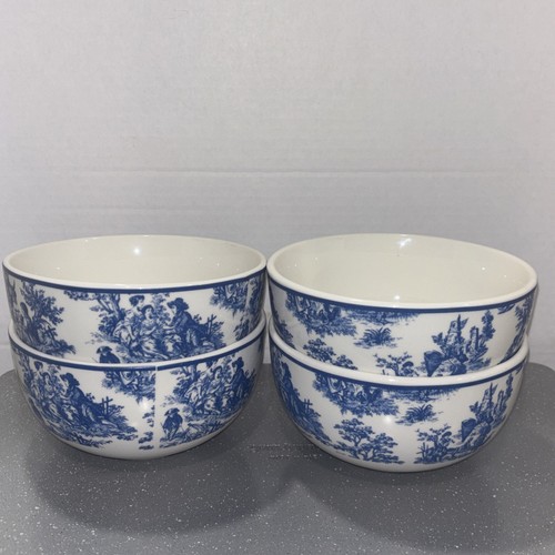 VTG Waverly Country Life Blue pattern  4 Cereal/ Soup Bowls. Collectible