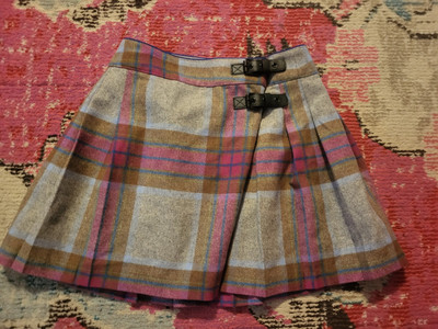 Girls 11 - 12 Y Jonnie B wool blend skirt with 2 buckles gray plaid school girl