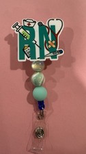 Handmade Multicolor Retractable ID Badge Holders Set RN Cactus Scrubs 4 Piece