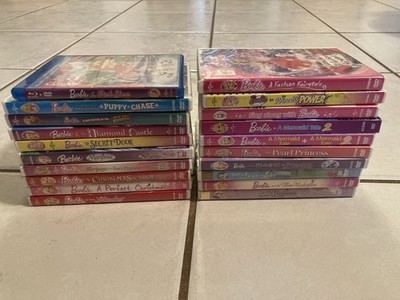Lot of 20 Barbie DVDs the Diamond Castle, Rapunzel, Mermaid Tail, Princess Power