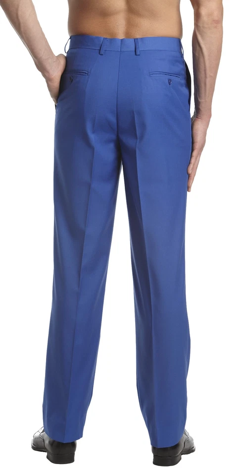 Pantalones de vestir CONCITOR para hombre Pantalones delanteros planos Color AZUL REAL liso Foto 2 de 2