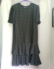 VTG JENNY Black Patterned Dress Flared Out Skirt Style USA SEE MEASUREMENTS