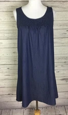 Naif Women’s Blue Chambray Smocked Sleeveless Stretch Beach Casual Dress Size S