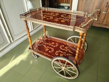Carrello Bar Tavolino OTTONE MOGANO INTARSIATO Portavivande Portaliquori vetrina