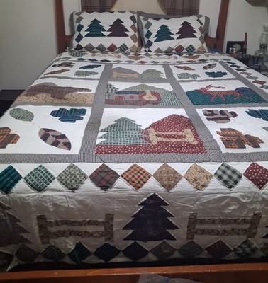 Vintage Patchwork Quilted Comforter 3 Piece Set Cabin/Rustic Lodge Bedding EUC 