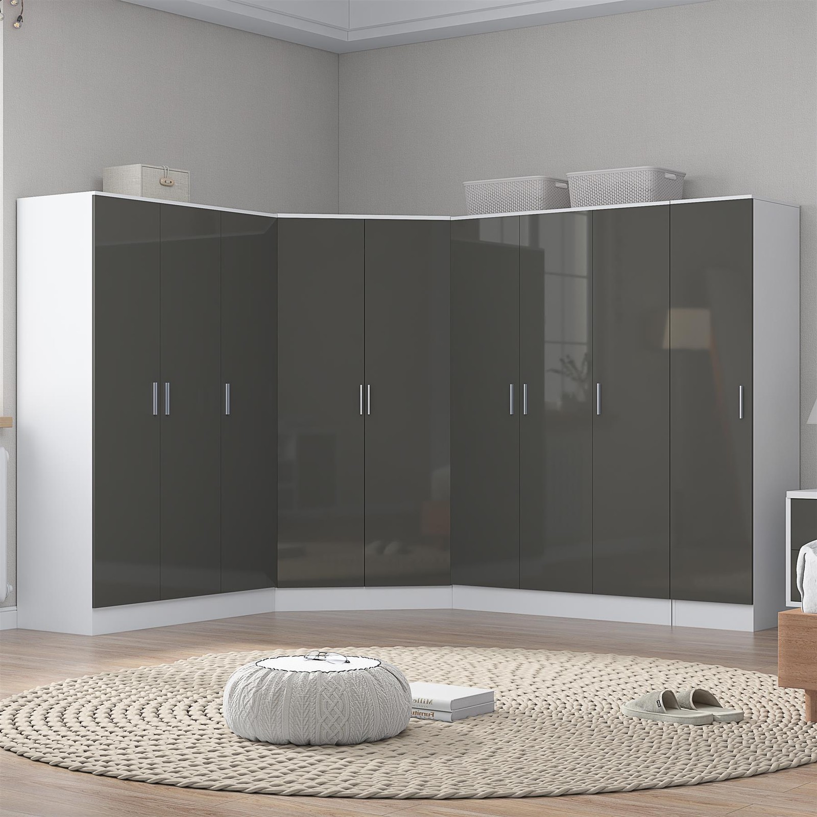REFLECT Corner + 2x 3 Door Plain + 1 Door - Grey Gloss/White Matt Bundle