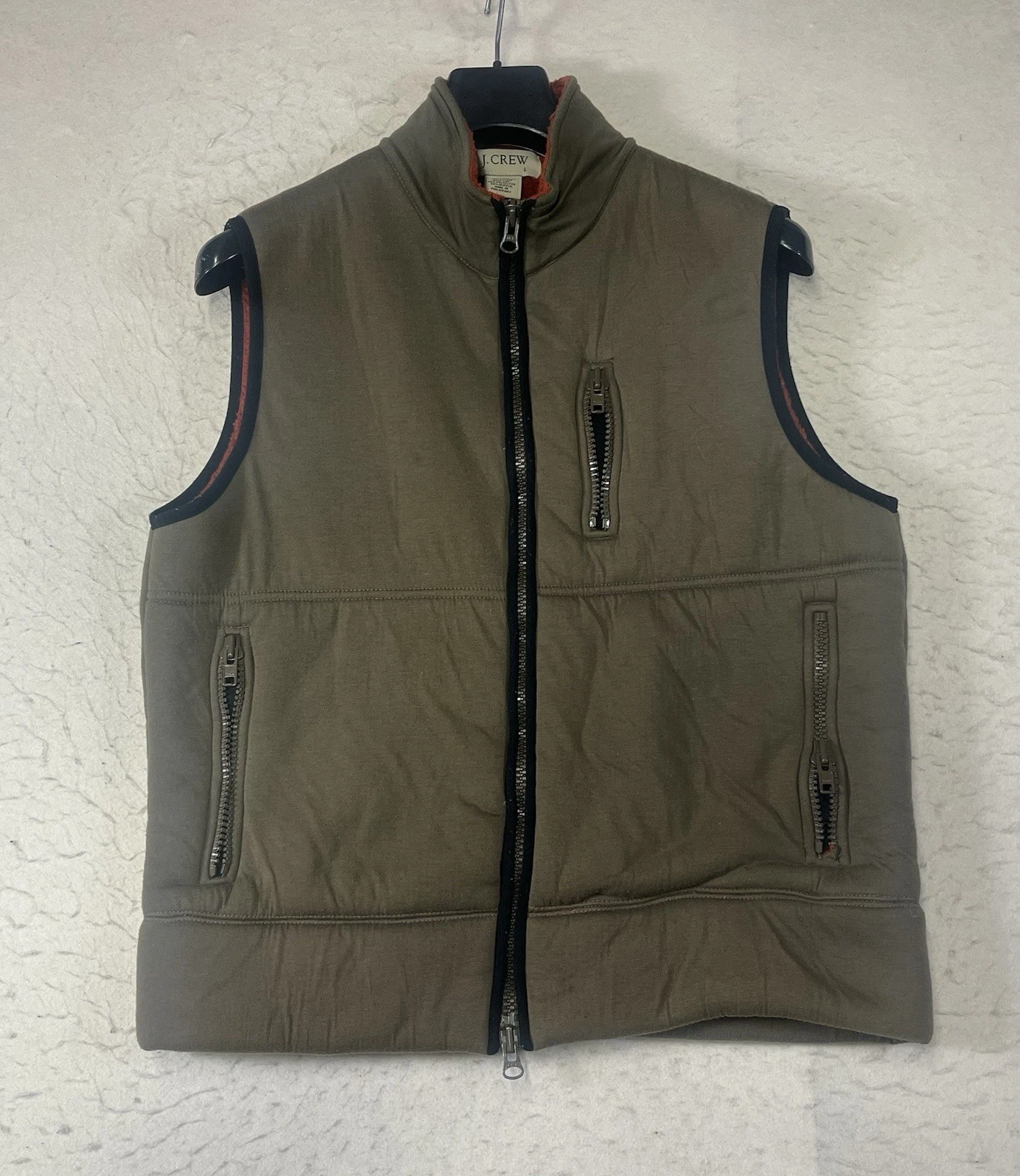 J.Crew Men's Brown Thick Fleece Lined Vest Outdoor Zip Pockets Large