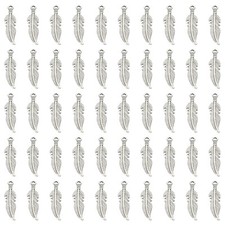 Metal Charm Pendants, 50 Pack Feather Shape Mini Pendant Charm, Dark Silver