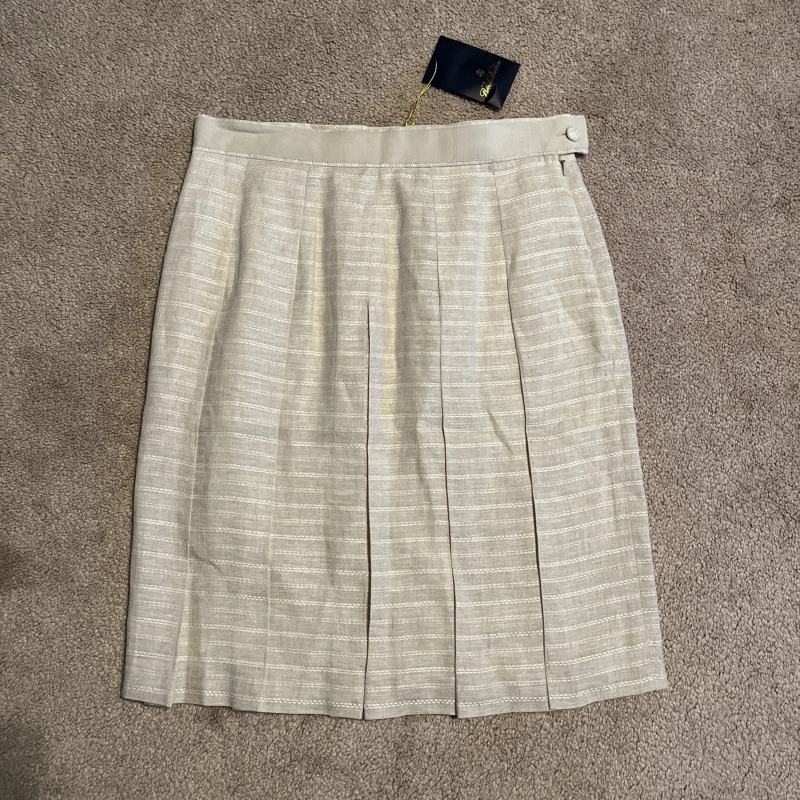 NWT Brooks Brothers Linen Pleated Pencil Skirt Women 4P Beige