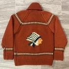 1950s/60s COWICHAN SWEATER INDIAN CHIEF HEAD NATIVE AMERICAN ORANGE TRUE VTG S/M