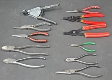 11 Piece Mixed Tool Lot Pliers, Strippers, Cutters, Snap Ring