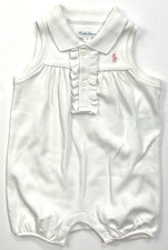 New with Tags Polo Ralph Lauren Girls Solid White Romper sz 6m