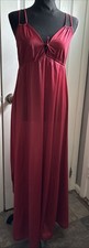 Vintagen 70s Burgundy Long Full Sweep Nylon Nightgown Double Strap Keyhole Tie L