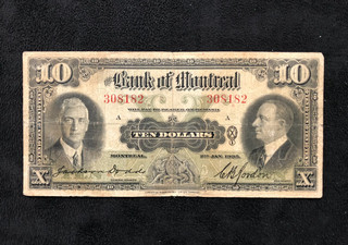 1935 BANK OF MONTREAL $10 DOLLARS BANKNOTE 308182