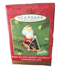 2000 Hallmark Winter Fun With Barbie and Kelly Keepsake Ornament IOB QXI6561