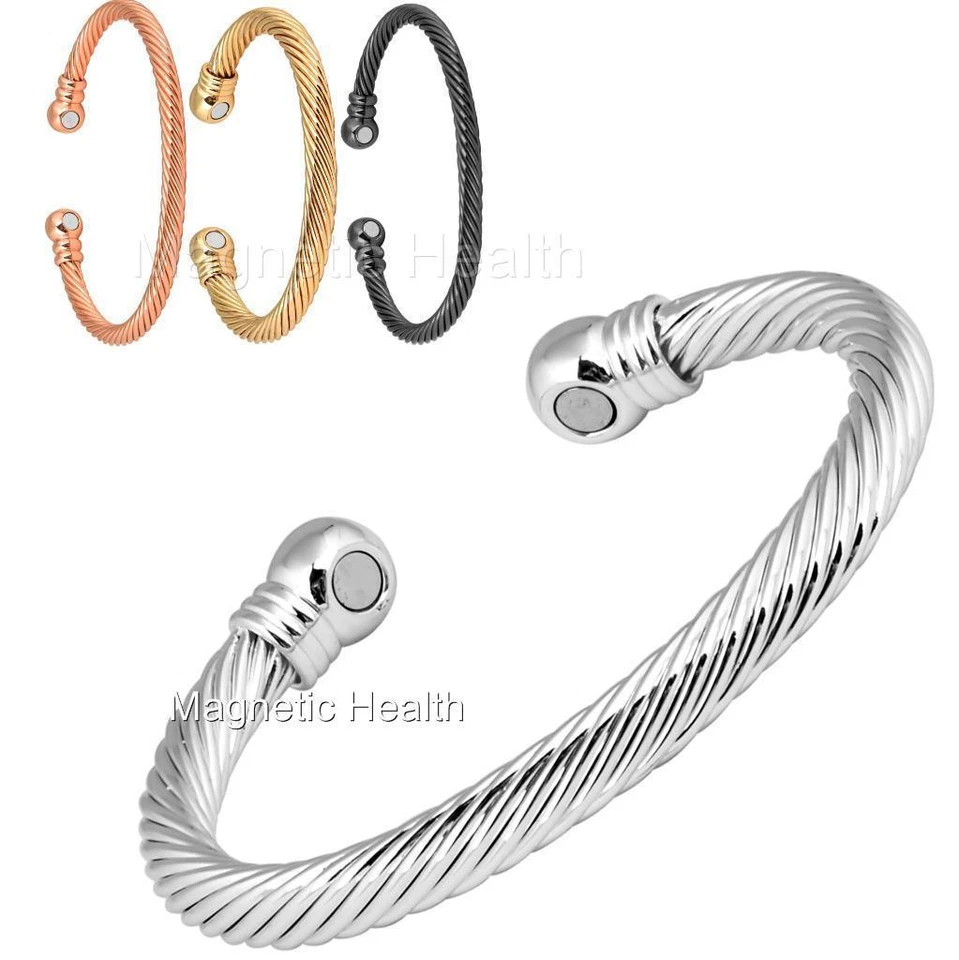 MENS LADIES MAGNETIC HEALING BANGLE COPPER SILVER BRACELET ARTHRITIS PAIN RELIEF