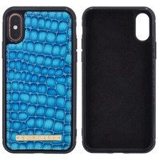 Suncase Luxury Backcover Echtleder Handytasche Croco Türkis für iPhone XS Max