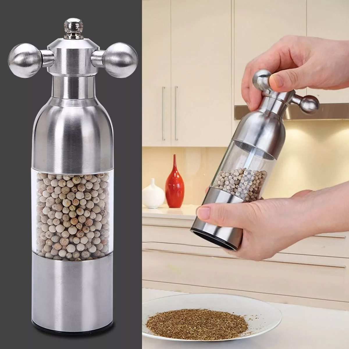 Electric Salt and Pepper Seasoning Mill, Stainless Steel Course