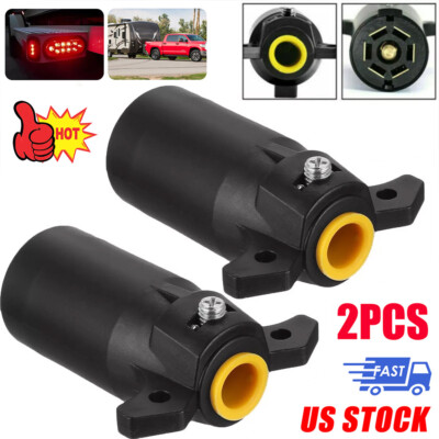 2Pcs 7 Way Round RV Style Trailer Light Plug Connector Replacement End Blade Pin