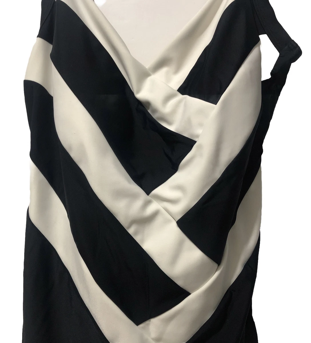 Options By Delta Burke Swimsuit 24W Black White Stripes Built in Bra One Piece