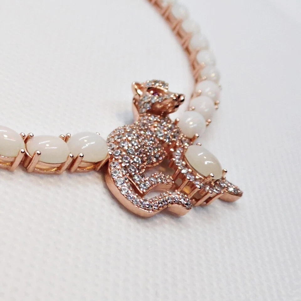 Welo Opal CZ Collier Tiger Leopard 925 Silber 585 Roségold vergoldet 40 & 5 cm - Bild 2 von 4