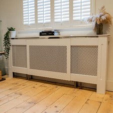 Radiator Cover Diamond Cross Adjustable MDF Wood Grill Cabinet White