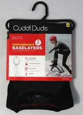 Cuddl Duds Boys Size M 2-Piece Baselayer Set Long Sleeve Crew Shirt/Pants Black