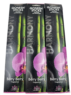 (3) GONESH INCENSE STICKS Harmony Berry Berry  Fragrance 20 STICKS Air Fresh