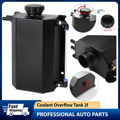 #ad 2L Black Aluminum Radiator Coolant Overflow Bottle Recovery Water Tank Reservoir $29.99