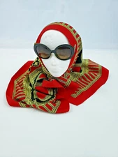 Red Black Geometric Print Women's Large Head Wrap Satin Square Scarf  J76