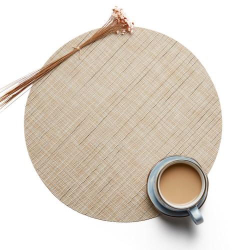 Solid Round Woven PVC Placemat Tableware Mat Bowl Cup Coaster Non-Slip Pad - Picture 5 of 16