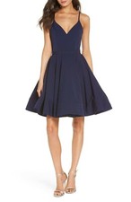 IEENA MAC DUGGAL 48775i Navy Blue Fit Flare Skater Skirt Cocktail Mini Dress 10