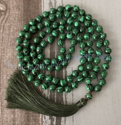 Tibet Buddhist Green Malachite Round Gemstone 108 Prayer Beads Mala Necklaces