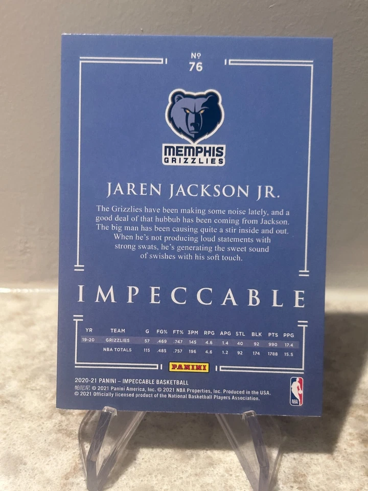 2020-21 Panini Impeccable Bronze SP /99 Jaren Jackson Jr #77 Grizzlies - Image 2 of 2