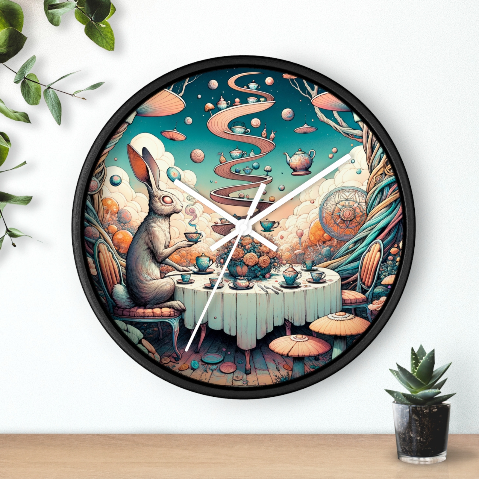 Home Decor Wall Clock Surreal Tea Party Vintage Style Whimsical